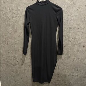 Elegant Black Long Sleeve Mock Neck Dress